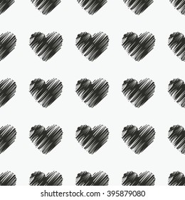 Seamless vector black and white decorative background with hearts. Print. Repeating background. Cloth design, wallpaper.