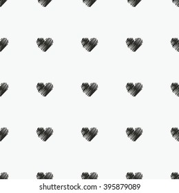 Seamless vector black and white decorative background with hearts. Print. Repeating background. Cloth design, wallpaper.