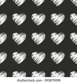 Seamless vector black and white decorative background with hearts. Print. Repeating background. Cloth design, wallpaper.