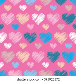 Seamless vector black and white decorative background with hearts. Print. Repeating background. Cloth design, wallpaper.