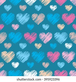 Seamless vector black and white decorative background with hearts. Print. Repeating background. Cloth design, wallpaper.