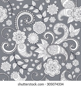 Seamless vector  black and white floral  hand drawing pattern, pattern can be used for wallpaper, pattern fills, surface textures 