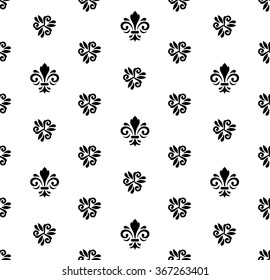 Seamless vector black and white ornament. Modern geometric pattern with royal lilies