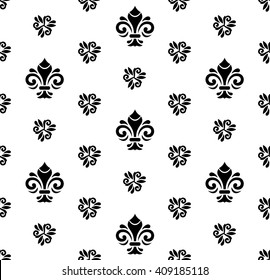Seamless vector black and white ornament. Modern geometric pattern with royal lilies