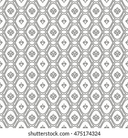 Seamless vector black and white ornament. Modern geometric pattern with royal lilies
