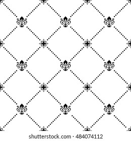 Seamless vector black and white ornament. Modern geometric pattern with royal lilies