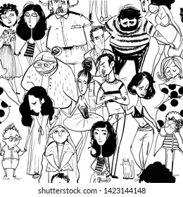 seamless vector black and white pattern with people