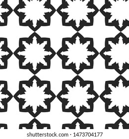 Seamless vector black and white pattern. Repeat monochrome  background for fabric, textile, design, cover, wrapping.