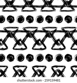 Seamless vector black and white pattern. Abstract hand drawn ornament. Grunge background.