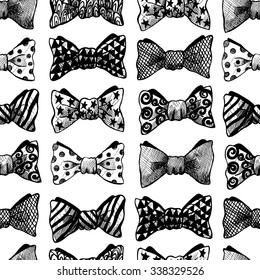Seamless vector black and white pattern with bow ties