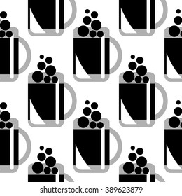 Seamless vector black and white pattern with beer glasses. Series of Food, Drink and Black and White Seamless Patterns.