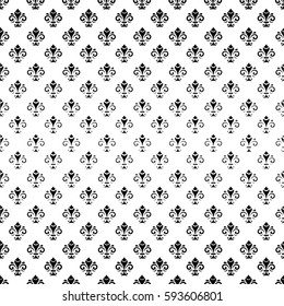 Seamless vector black and white pattern. Modern geometric ornament with royal lilies. Classic vintage background
