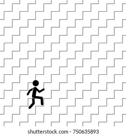 Seamless vector black and white pattern. Man on the stairs