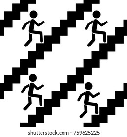 Seamless vector black and white pattern. Man on the stairs