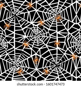 Seamless Vector. Black and white spider cobweb background. Repeatable ready template for textile, web design and backgrounds.