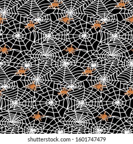 Seamless Vector. Black and white spider cobweb background. Repeatable ready template for textile, web design and backgrounds.