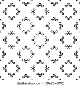 Seamless vector black and white tones with applied motifs and arabesque pattern for textile print. Seamless vintage fashion lace pattern with abstract flowers.
