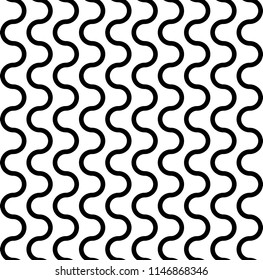 Seamless vector black and white wavy lines pattern