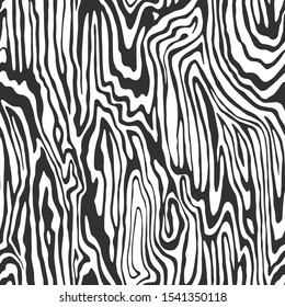 Seamless vector black and white wavy lines pattern. Stylish wood texture. Zebra print background for fabric, textile, design, advertising banner, cover etc. 10 eps design.
