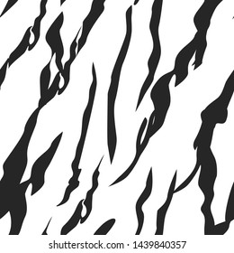 Seamless vector black and white zebra pattern. Stylish fashionable wild zebra print. Animal print background for fabric, textile, design, cover.
