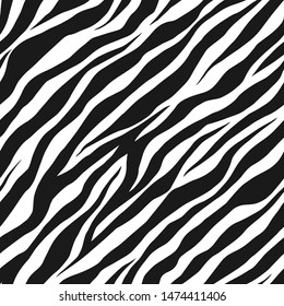 Seamless vector black and white zebra fur pattern. Stylish wild zebra print. Animal print background for fabric, textile, design, advertising banner.