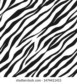 Seamless vector black and white zebra fur pattern. Stylish wild zebra print. Animal print background for fabric, textile, design, advertising banner.