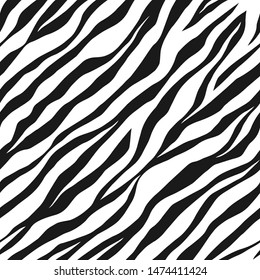 Seamless vector black and white zebra fur pattern. Stylish wild zebra print. Animal print background for fabric, textile, design, advertising banner.