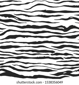 Seamless vector black and white zebra fur pattern. Stylish wild zebra print. Animal print background for fabric, textile, cover, wrapping etc. 10 eps design.
