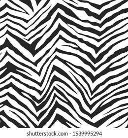 Seamless vector black and white zebra fur pattern. Stylish wild zebra print. Animal print background for fabric, textile, design, cover, advertising banner etc. 10 eps design.