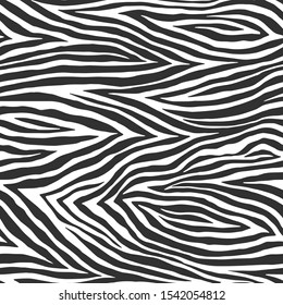Seamless vector black and white zebra horizontal pattern. Stylish wild zebra print. Animal print background for fabric, textile, design, cover, advertising banner etc. 10 eps design.