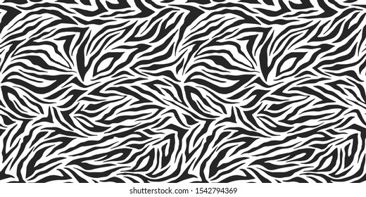 Seamless vector black and white zebra pattern. Stylish wild zebra print. Animal print background for fabric, textile, design, cover, advertising banner etc. 10 eps design.