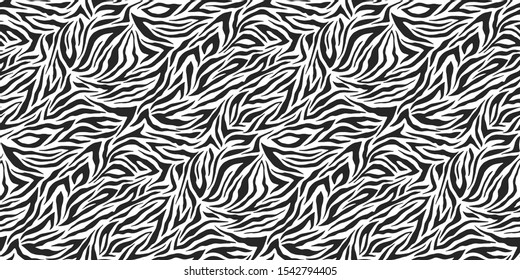 Seamless vector black and white zebra pattern. Stylish wild zebra print. Animal print background for fabric, textile, design, cover, advertising banner etc. 10 eps design.