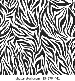 Seamless vector black and white zebra pattern. Stylish wild zebra print. Animal print background for fabric, textile, design, cover, advertising banner etc. 10 eps design.