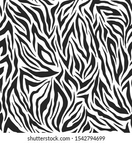 Seamless vector black and white zebra pattern. Stylish wild zebra print. Animal print background for fabric, textile, design, cover, advertising banner etc. 10 eps design.
