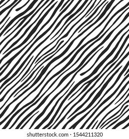 Seamless vector black and white zebra fur pattern. Stylish wild zebra print. Animal print background for fabric, textile, design, advertising banner.