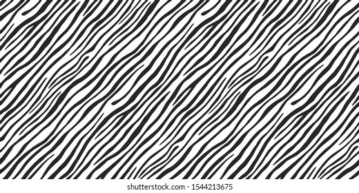 Seamless vector black and white zebra stripes pattern. Stylish wild zebra print. Animal print background for fabric, textile, design, cover etc. 10 eps design. 