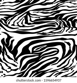 Seamless Vector. Black and white zebra skin background. Repeatable ready template for textile, web design and backgrounds.
