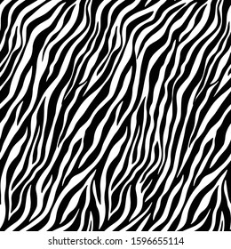 Seamless Vector. Black and white zebra skin background. Repeatable ready template for textile, web design and backgrounds.