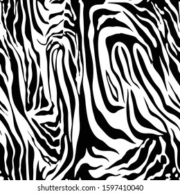 Seamless Vector. Black and white zebra skin background. Repeatable ready template for textile, web design and backgrounds.