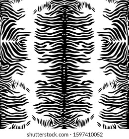 Seamless Vector. Black and white zebra skin background. Repeatable ready template for textile, web design and backgrounds.