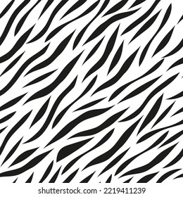 Seamless vector black and white zebra pattern. Stylish wild zebra print. Animalistic print background for fabric, textiles, design, advertising banner.