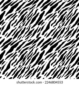 Seamless vector black and white zebra fur pattern. Stylish wild zebra print. Animal print background for fabric, textile, design, advertising banner. Vector EPS10