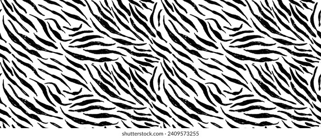 Seamless vector black and white zebra pattern. Stylish wild zebra print. Animal print background for fabric, textile, design, advertising banner.
