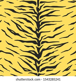 Seamless vector black and yellow tiger pattern. Stylish wild tiger stripes print. Animal print background for fabric, textile, design, cover, advertising banner etc. 10 eps design.