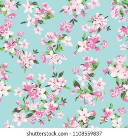 Seamless vector blossom flowers pattern in pastel colors