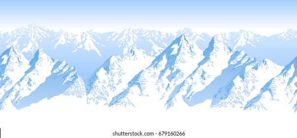 seamless vector blue beautiful mountains panorama pattern