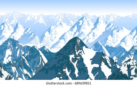seamless vector blue beautiful mountains panorama pattern