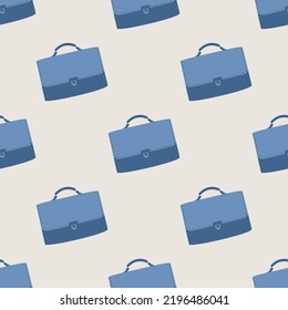 Seamless vector blue briefcase pattern. Stylish bag fashion element background for fabric, textile, cover etc.