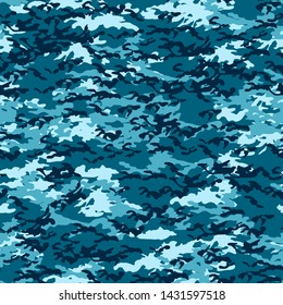 Seamless vector blue camouflage pattern. Military/ uniform/ army background. For fabric, textile, design, avertising banner.