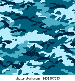 Seamless vector blue camouflage pattern. Military/ uniform/ army background. For fabric, textile, design, avertising banner.